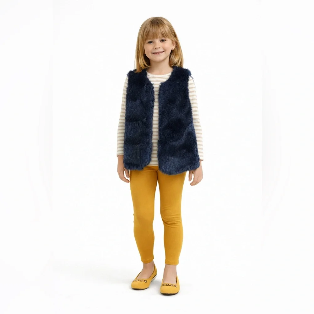 Crewcuts Navy Faux Fur Vest with Gold Star Lining